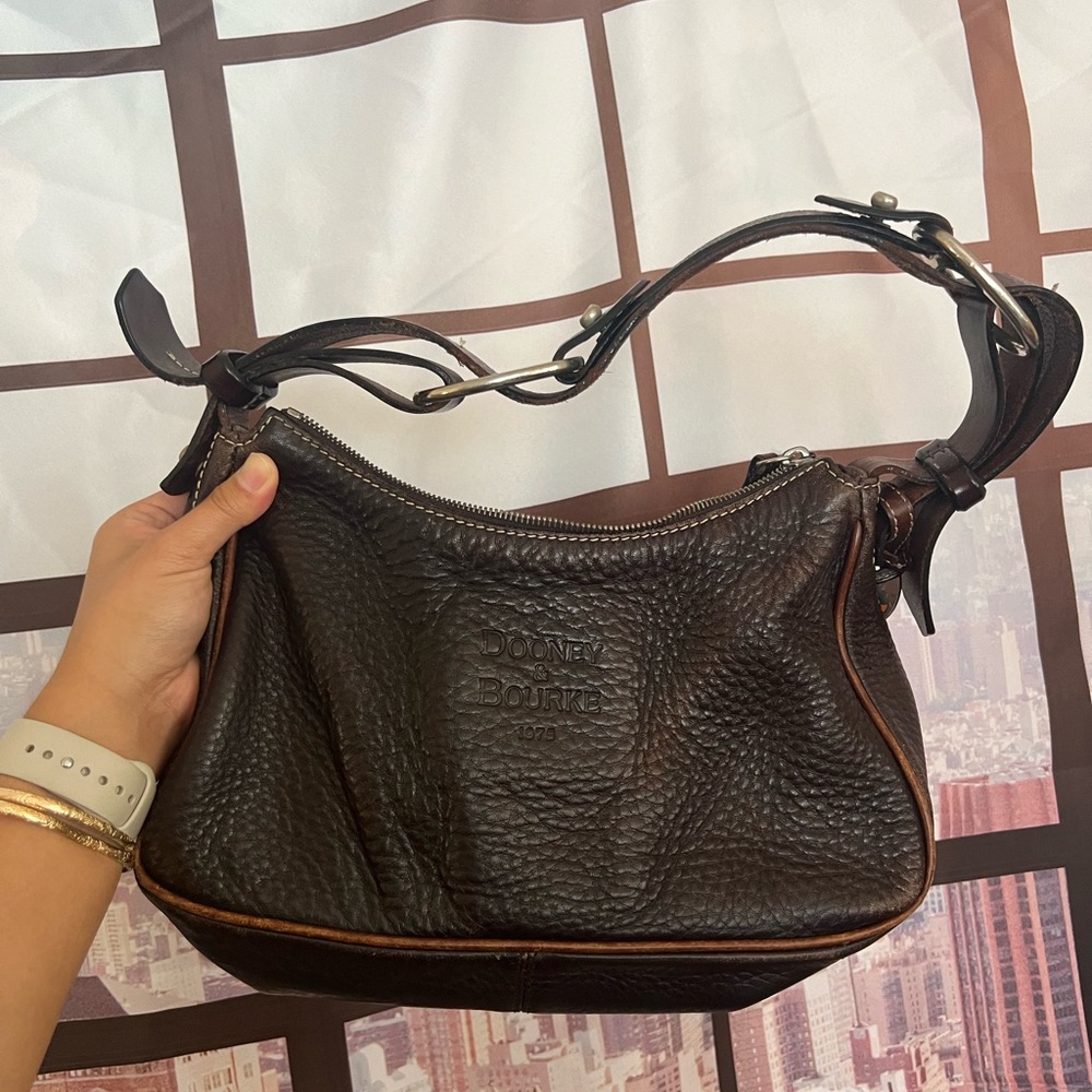 Vintage Dooney & Bourke Brown Leather Shoulder Bag with Silver Hardware